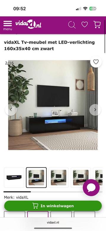 MOET WEG! Nieuw in doos!! VidaXL zwarte tv meubel met LED beschikbaar voor biedingen
