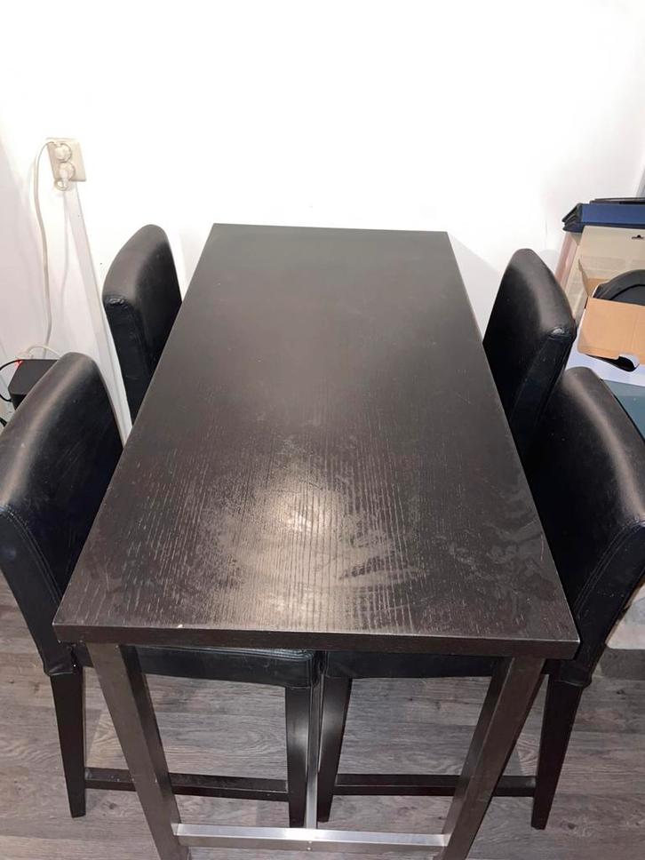 Eettafel set (hoge tafel + 4 stoelen) – zwart, Huis en Inrichting, Tafels | Eettafels, Zo goed als nieuw, 50 tot 100 cm, 100 tot 150 cm