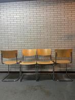 Set van 4 vintage buisframe stoelen, Huis en Inrichting, Stoelen, Bruin, Ophalen of Verzenden, Zo goed als nieuw, Vier