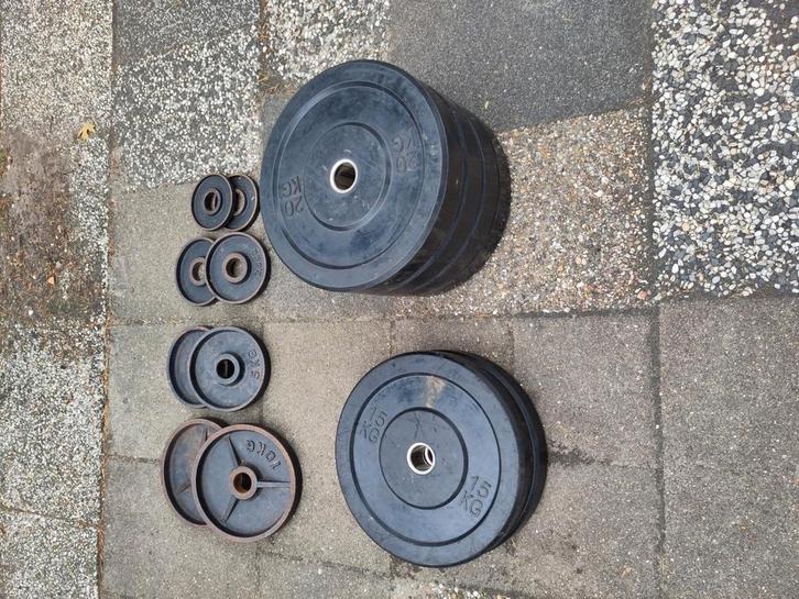 Set bumper plates - Olympische gewichten - 147,5 kg, Sport en Fitness, Fitnessmaterialen, Gebruikt, Ophalen