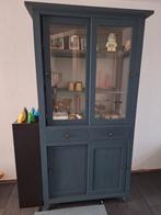 Blauwe houten vitrinekast, Huis en Inrichting, Kasten | Vitrinekasten, Ophalen, Gebruikt, Glas, 50 tot 100 cm