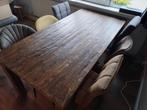 Robuuste houten eettafel 180x90 met verschillende stoelen, Ophalen, Gebruikt, 4 tot 6 stoelen