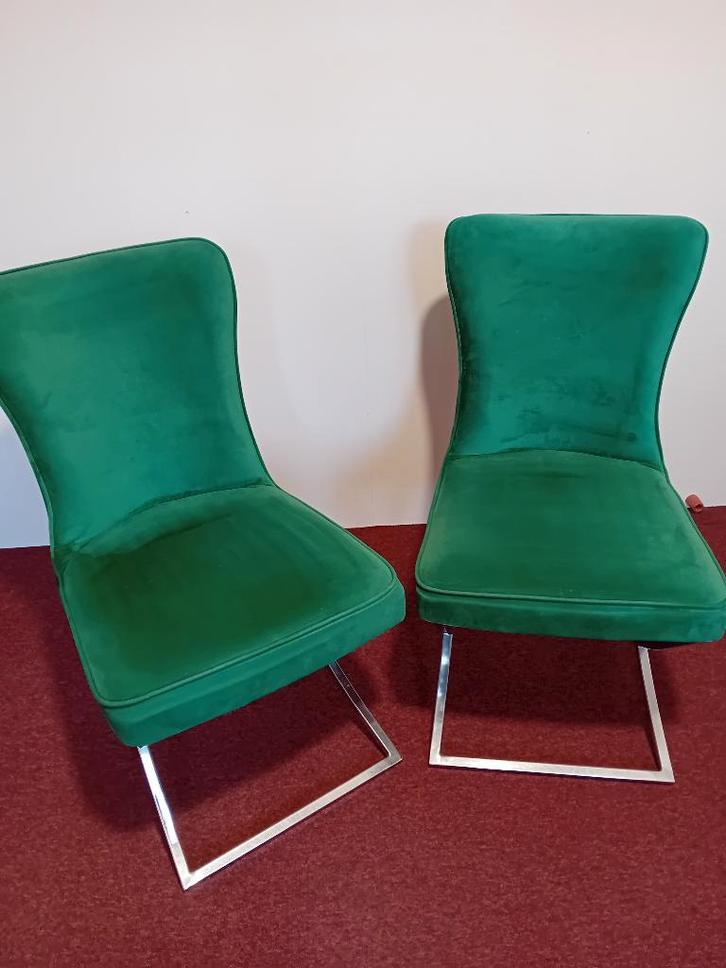 Set van 2 luxe eetkamerstoelen., Huis en Inrichting, Stoelen, Zo goed als nieuw, Twee, Metaal, Stof, Overige kleuren, Ophalen