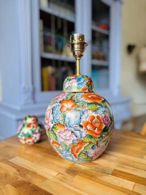 Bloemen gemberpot, Huis en Inrichting, Lampen | Tafellampen, Zo goed als nieuw, Minder dan 50 cm, Ophalen of Verzenden