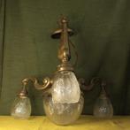 Koperen kroonluchter, Ophalen of Verzenden, Gebruikt, Glas