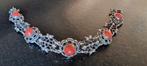 Zilveren antieke armband met cabochon geslepen bloedkoralen, Verzenden, Zo goed als nieuw, Zilver, Zilver