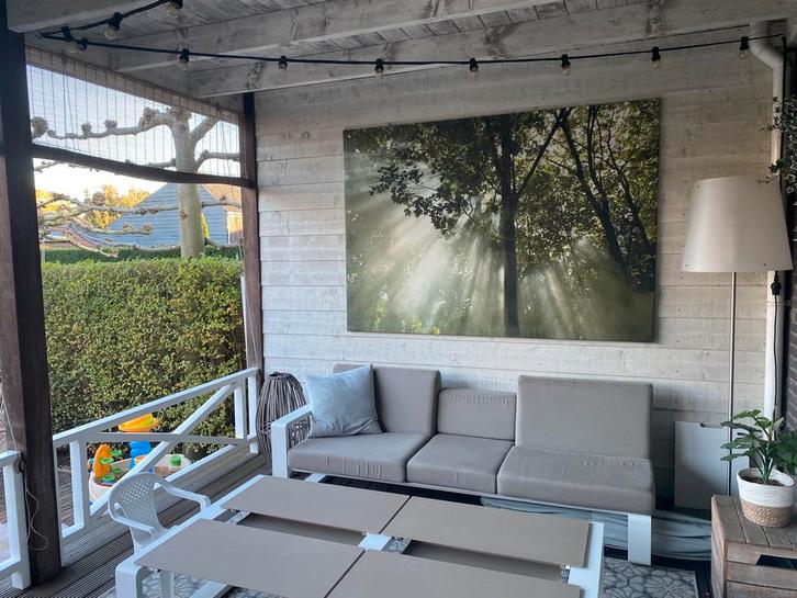 Tuinposter in aluminium frame opgespannen, Tuin en Terras, Tuinwanddecoratie, Zo goed als nieuw, Ophalen of Verzenden