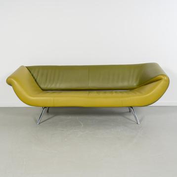 1 Leolux Arabella 3-zits/220cm Bank Groen/Geel Leer - Chroom beschikbaar voor biedingen