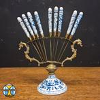 Antieke delftst blauw brons Rheingold fruit messen + houder, Ophalen of Verzenden
