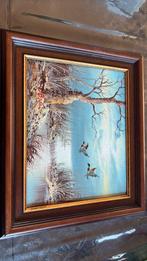 Mooi schilderijtje met landschap en eendjes, Antiek en Kunst, Ophalen of Verzenden