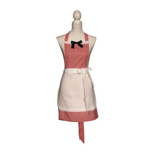 Rood geruit retro keukenschort met wit schortje zonder zak, Huis en Inrichting, Keuken | Textiel, Nieuw, Schort, Rood, Verzenden