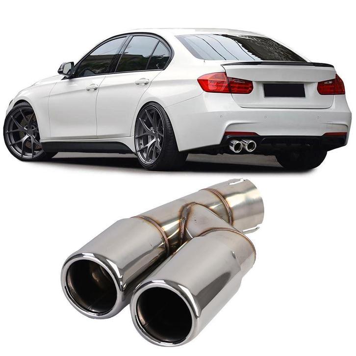 Uitlaat Sierstuk Dubbel Rond Chrome Voor BMW 3 Serie F30 F31, Auto diversen, Tuning en Styling, Ophalen of Verzenden