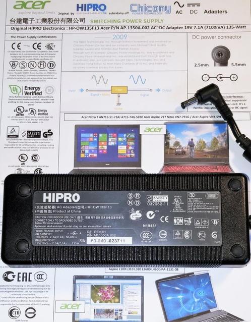 Hipro HP-OW135F13 Acer Asus Adapter 19V 7.11A 135W Oplader, Computers en Software, Laptop-opladers, Zo goed als nieuw, Ophalen of Verzenden
