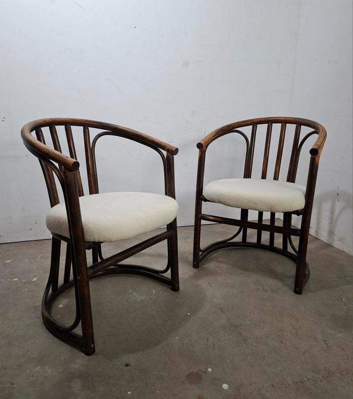 Röhe Noordwolde Manou Fauteuils - Gerestaureerd 1972, Huis en Inrichting, Stoelen, Gebruikt, Twee, Riet of Rotan, Stof, Bruin