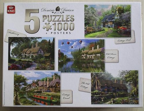 Legpuzzel King - Cottages. 5x 1000 stukjes in één doos, Hobby en Vrije tijd, Denksport en Puzzels, Zo goed als nieuw, Legpuzzel