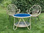 Rohé Noorwolde design vintage rotan stoelen met tafel, Ophalen, Gebruikt, Rotan, Bijzettafel
