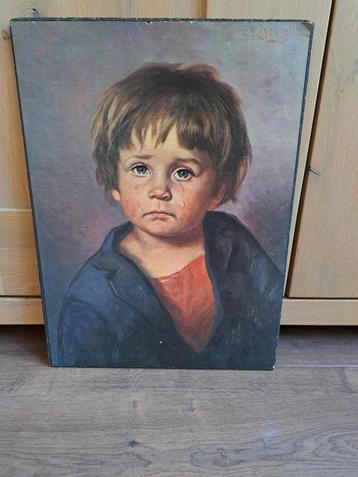 Vintage schilderij Huilende Jongen Giovanni Bragolin  beschikbaar voor biedingen