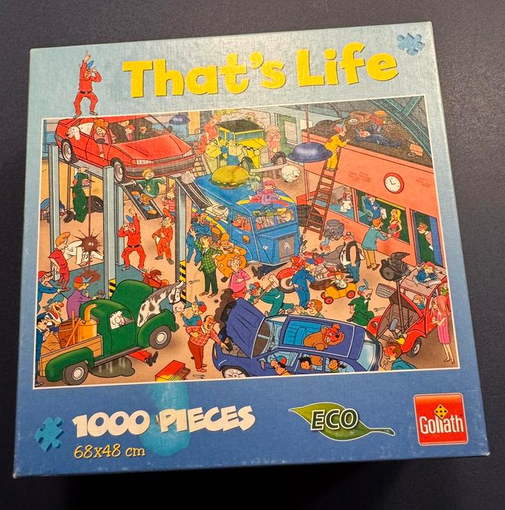 That’s life puzzel - de garage 1000 stukjes Goliath, Hobby en Vrije tijd, Denksport en Puzzels, Gebruikt, Legpuzzel, 500 t/m 1500 stukjes
