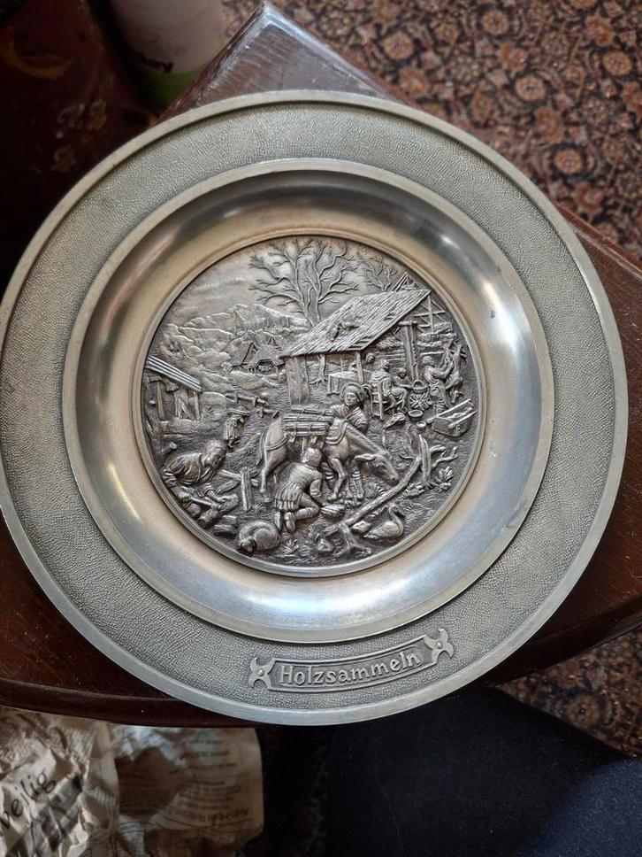Vintage Tinnen Wandbord - Holzsammeln, Antiek en Kunst, Antiek | Tin, Ophalen of Verzenden