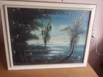 Vintage schilderij palmbomen zee, Antiek en Kunst, Ophalen of Verzenden