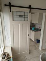 Schuifdeuren, zwart frame met witte glas in lood deuren, Ophalen, Gebruikt, 80 tot 100 cm, Binnendeur