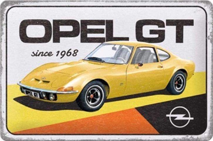 Opel GT 1968.  Metalen wandbord in reliëf 20 x 30 cm., Verzamelen, Merken en Reclamevoorwerpen, Nieuw, Reclamebord, Ophalen of Verzenden