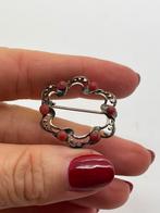 Z991 Prachtige zilveren broche bloedkoraal, Sieraden, Tassen en Uiterlijk, Antieke sieraden, Ophalen of Verzenden, Zilver, Broche