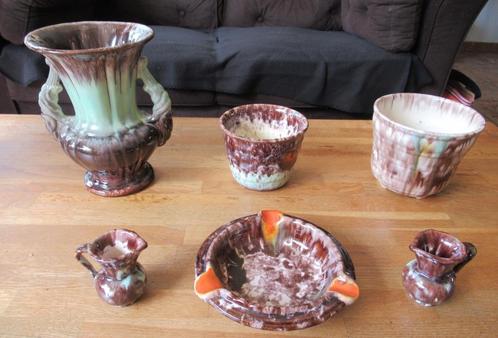 Vazen en bloemset + asbak, Huis en Inrichting, Woonaccessoires | Vazen, Gebruikt, Overige kleuren, Minder dan 50 cm, Glas, Ophalen of Verzenden