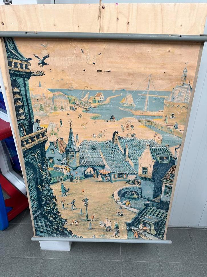 Schoolplaat 'Op Verkenning' v.d. Hulst jr., Antiek en Kunst, Antiek | Schoolplaten, Stad- en Dorpsgezichten, Ophalen of Verzenden