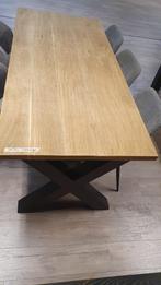 Recht oud eiken tafel van 200x90cm voorzien van x-poten, Ophalen, 50 tot 100 cm, Vijf personen of meer, Modern
