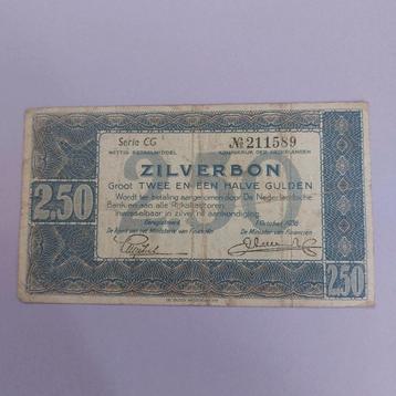 2,5 gulden biljet Zilverbon uit 1938. ZF
Serie CG 211589 beschikbaar voor biedingen