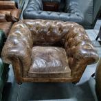 Industriële Chesterfield club fauteuil + BEZORGING GRATIS, Gebruikt, Chesterfield, Ophalen of Verzenden, Leer