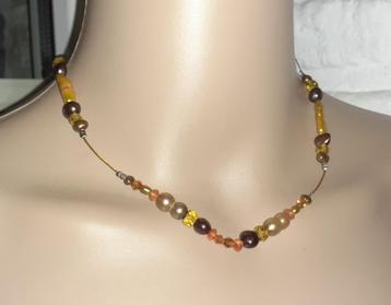 Ketting zoetwaterparel , citrien , carneool en kristal bruin beschikbaar voor biedingen