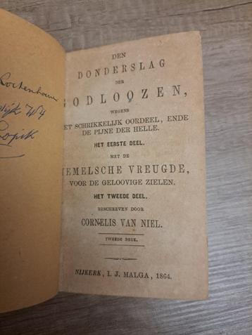 antiek boek 1864 C van Niel, Donderslag der Goddelozen plus beschikbaar voor biedingen