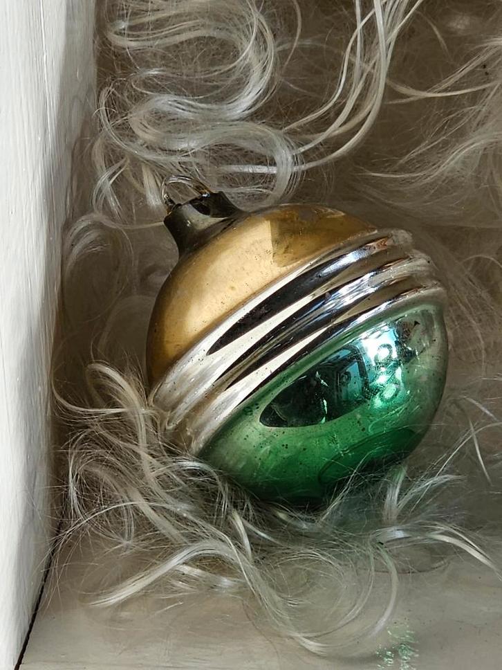 Oude Antieke AJEKO kerstbal / SPOETNIK goud groen       13, Diversen, Kerst, Ophalen of Verzenden