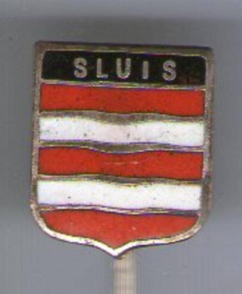 SLUIS email op zilverkleurig stadswapen speldje ( U_108a ), Verzamelen, Speldjes, Pins en Buttons, Nieuw, Speldje of Pin, Stad of Land