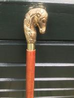 mooie houten wandelstok met koperen paardenhoofd, Ophalen of Verzenden, Zo goed als nieuw