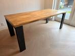Eettafel, eiekenhout en stalen frame., Huis en Inrichting, Ophalen, Gebruikt, 200 cm of meer, 50 tot 100 cm