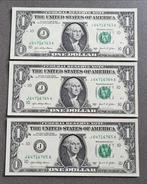 3 biljetten van 1 dollar, series 2021, UNCIRCULATED, Postzegels en Munten, Bankbiljetten | Amerika, Setje, Ophalen of Verzenden