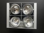 Industriële Zilveren Plafondlamp - 4 Spots, Huis en Inrichting, Lampen | Spots, Halogeen, Metaal of Aluminium, Ophalen of Verzenden