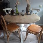Geloogd grenen tafel diam. 120cm en 4 stoelen Humphrey, Huis en Inrichting, Ophalen, Gebruikt, 100 tot 150 cm, Rond