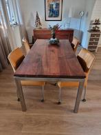 Eetkamer met lederen fauteuils, Huis en Inrichting, Ophalen of Verzenden, 4 tot 6 stoelen