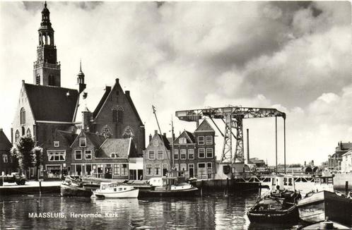 Maassluis, Hervormde Kerk - boot brug - ongelopen, Verzamelen, Ansichtkaarten | Nederland, Ongelopen, Utrecht, 1920 tot 1940, Ophalen of Verzenden