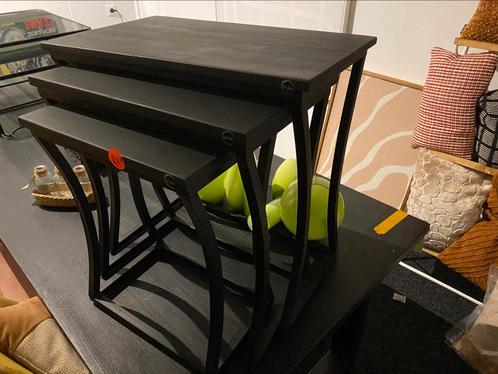 Bijzettafel set 3 delig zwart mangohout 63x36 52x32 27x42, Huis en Inrichting, Tafels | Bijzettafels, Nieuw, Rechthoekig, 60 cm of meer