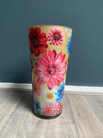 Decoupage Vaas - Kleurrijke Bloemen, Handgemaakt beschikbaar voor biedingen