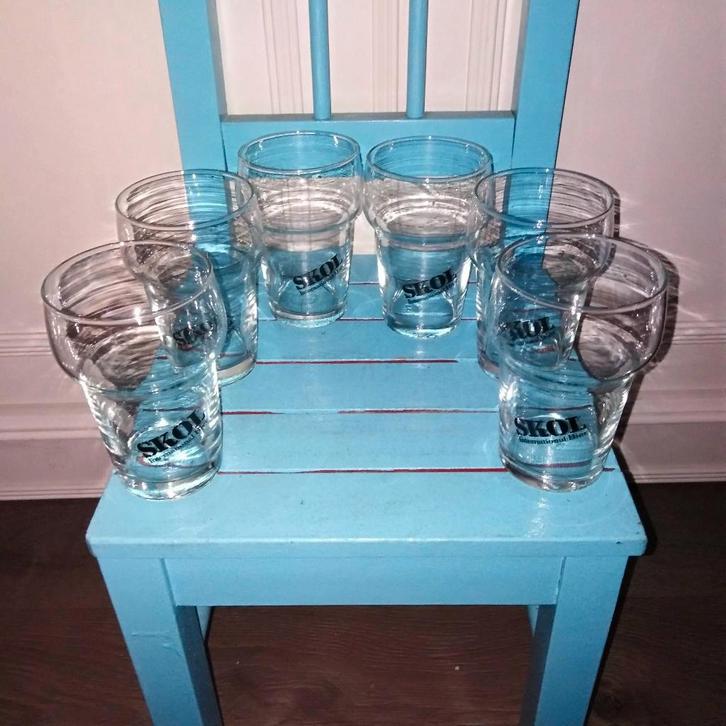 Skol bierglazen international bier set van 6, Verzamelen, Biermerken, Gebruikt, Glas of Glazen, Overige merken, Ophalen