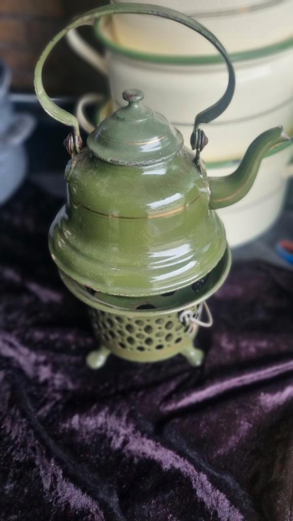 Vintage Emaille Theelicht met Keteltje, Antiek en Kunst, Antiek | Emaille, Ophalen of Verzenden