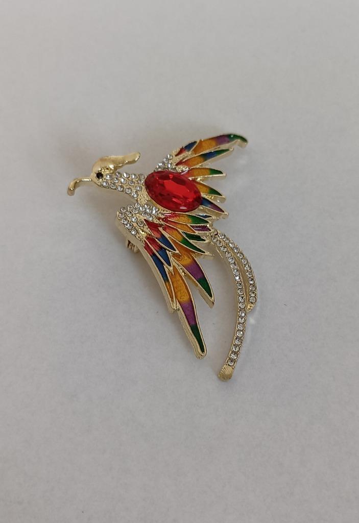 Feniks broche, Sieraden, Tassen en Uiterlijk, Broches, Nieuw, Overige materialen, Overige kleuren, 4 tot 7 cm, Met strass, Ophalen of Verzenden