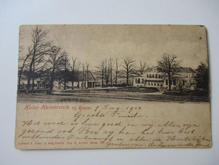 Ansichtkaart Huize Heimerstein  bij Rhenen., Verzamelen, Ansichtkaarten | Nederland, Gelopen, Utrecht, Voor 1920, Verzenden