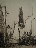 Ghardaïa, minaret Mozabite Orientalisme Isidoor Van Mens ets, Antiek en Kunst, Ophalen of Verzenden